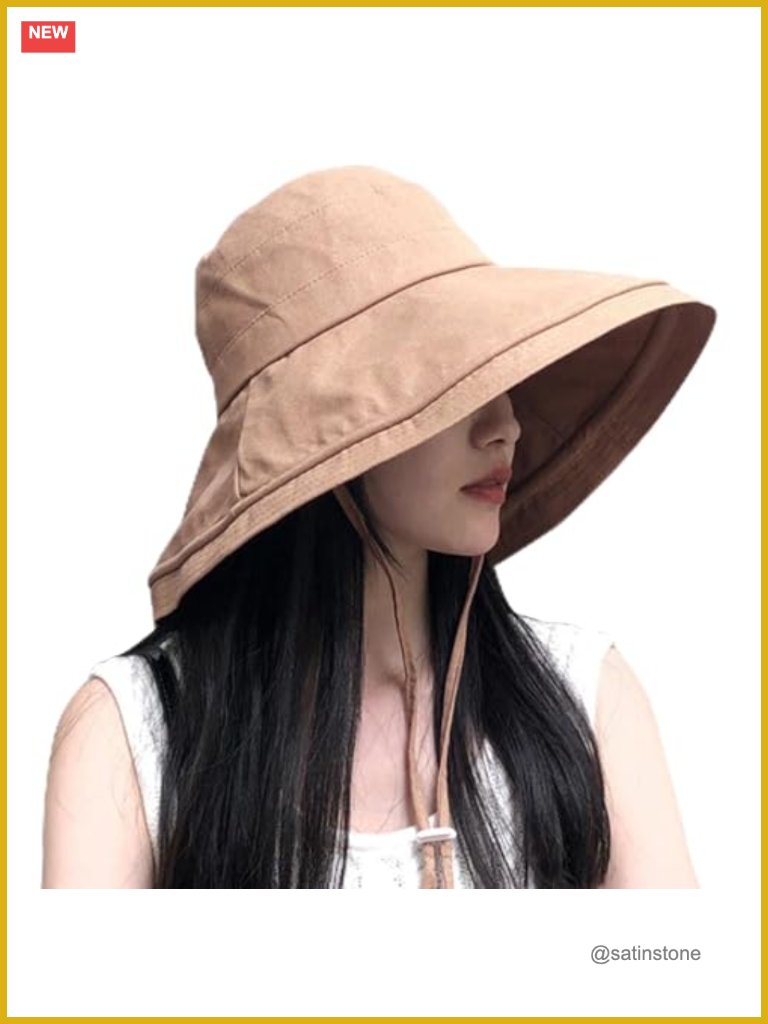 Wide Brim Bucket Hat, Uv Protection With Adjustable Strap